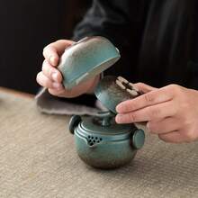 1 Set Portátil de Té para Viajes al Aire Libre, Juego de Tetera Compacto Pequeño, Taza de Cerámica de Preparación Rápida, 1 Tetera y 2 Tazas de Té - Verde - Ver 11