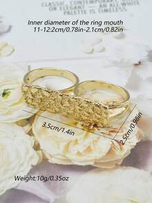 1枚14K镀金镂空双指金块戒指，适合男士日常佩戴和参加派对，是新年、万圣节、圣诞节、复活节送给男友的最佳礼物。 - 金色 - 查看 12