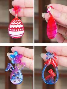 1pc Easter Themed Earring Resin Mold, Rabbit Egg Pendant Silicone Mold, DIY Cute Little Rabbit Pendant Earring Silicone Mold, Easter Egg Pendant Jewelry Drip Mold - White - View 6