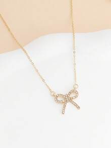 1 pieza Collar con moño de cristal de moda y lindo, adecuado para usar en el Día de San Valentín o regalar a amigos - Dorado - Ver 4