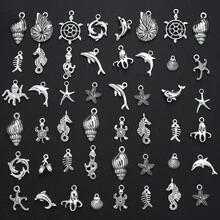18/48pcs Bohemia Alloy Beach Charms Collection Pendant, Marine Sea Animal Life Sea Turtles, Starfish, Dolphins, Shells Nautical Charms Metal Pendant Craft Supplies For Jewelry Making Necklace Bracelet Earrings DIY Fashionable Mobile Phone Chain Crafts - Silver - View 1