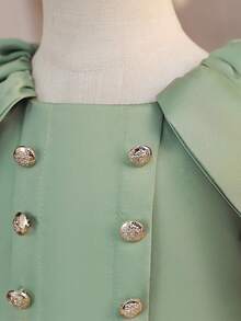 Young Girls' Square Neck Long Sleeve Foil Mesh Satin Elegant Ball Gown Dress, Suitable For Formal Dinner, Runway, Evening Party, Excluding Headband - Green - View 7