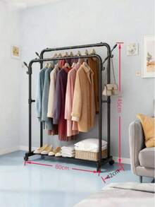 1pc Floor Standing Coat Rack, Small Bedroom Clothes Hanger, Single/Double Rod Garment Rack, Multi-Function Wardrobe Organizer, Portable Clothes Rack For Hanging And Displaying Clothing - Multicolor - View 2