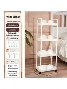 大型多功能四层置物推车，配备4个挂钩和2个挂桶。多种规格可选。加厚加固版，采用耐用PP塑料材质，配备360°旋转轮 | 适用于厨房、浴室和卧室收纳。节省空间的篮筐托盘整理工具 - 彩色 - 查看 11