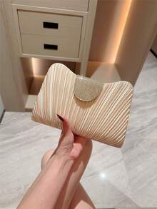 1 Stück glänzende gefaltete Umhängetasche - Mondschein-Abend-Tasche, modische & elegante Damen-Clutch, Luxus-Diamant-Dekor, ausstrahlt hochwertige Qualität, geeignet für formelle Anlässe, Hochzeiten, Partys, mit abnehmbarem Kettengurt zum Umhängen - Aprikosenfarben - Übersicht 4