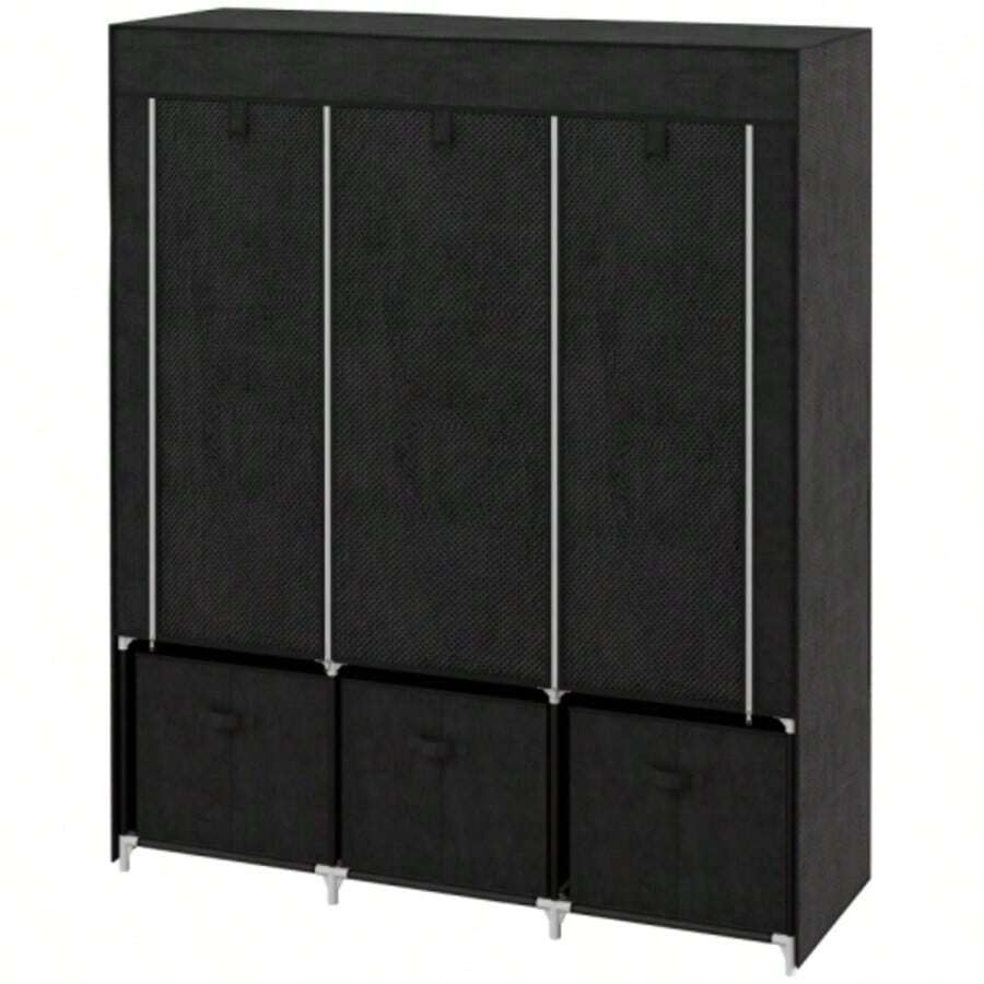Folding Wardrobe In Non-Woven Fabric, With 3 Drawers, 125 Cm X 43 Cm X 162.5 Cm, Black - Black - View 1