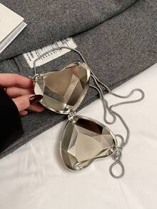 1个新款迷你金属小包，镀银零钱包，闪亮前卫金属心形斜挎包，实用手拿包，配饰包，优雅零钱包，耳机盒，婚礼和情人节 - 銀色 - 查看 11