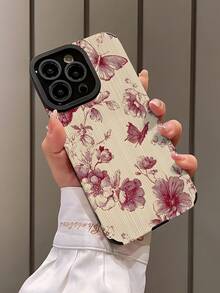 1个时尚粉色线性蝴蝶花朵印花纹理柔软保护手机壳，适合作为生日、节日礼物送给朋友、家人、情侣，适用于 17/17 Air/17 Pro/17 Pro Max、16/16 Plus/16 Pro/16 Pro Max、15/15 Plus/15 Pro