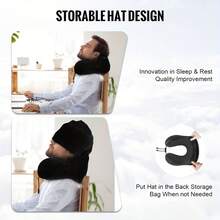 1 Adjustable U-Shaped Neck Pillow - Polyester, Hand Washable, Multiple Colors Available, Suitable For Car Travel And Outdoor Use, Comfortable And Snug Neck Support, Travel Neck Pillow, Car Accessory, Stylish Design, Durable Fabric. - Áo khoác đen có mũ trùm đầu - Xem 4