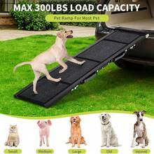 Rampa plegable del perro del coche - Superficie antideslizante y manijas laterales, capacidad de 250LBS - Escaleras de aluminio para perros grandes, SUV, coche y camión - 71x17 pulgadas - Ver 7