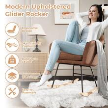 Silla Mecedora tapizada de Chenilla, sillón Moderno con Patas de Madera, Silla Decorativa cómoda para Interiores con Capacidad para hasta 350 Libras para Sala de Estar, recámara - Marrón - Ver 3