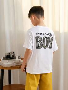 1pc Toddler Boys' Creative Cartoon Graphic Letter Slogan Print Basic Crew Neck Short Sleeve T-Shirt, Casual & Fashionable Baby Boy Clothing - White - View 2