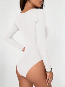 PRETTYGARDEN Women Spring Bodysuits For Long Sleeve Shirts Fitted Basic Ribbed Layering Bodys Tops Fall Fashion Winter Clothes White Vacation Rompers Outfits For Women - 白色 - 查看 2