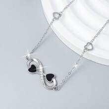 925纯银镂空无限爱心锆石镶嵌女士手链，优雅甜美，适合情人节、日常佩戴、派对、馈赠亲友、生日等场合。 - 銀色 - 查看 5