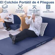 zxr Colchón Plegable de Espuma Viscoelástica Cama Portátil Colchoneta Seccionado en 4 Tapete de Siesta con Funda Lavable Colchón de Piso Pack and Play Almohadilla Individual Camping Invitado85 - Azul - Ver 2