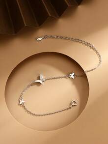 1 件 S925 纯银蝴蝶锆石手链，优雅的女士珠宝配饰，春夏季，送给母亲/女友的礼物 - 銀色 - 查看 1