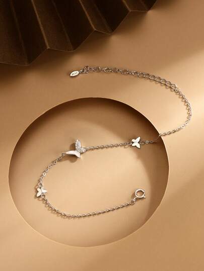 1 st S925 Sterling Silver Fjärils Zirkonia Armband, Elegant Smycke Accessoar För Kvinnor, Vår/Sommar, Present Till Mor/Flickvän