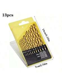 13件套钴合金钻头组，M35螺旋设计，适用于金属、铸件、木材和塑料。包装于坚固的金属盒中，是金属加工的理想之选。