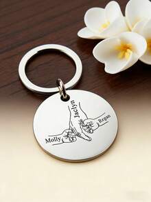 1pc Personalized Stainless Steel Family Surname Keychain, Customized Name Engraved Heart Shaped Gift, Suitable For Father's Day, Mother's Day Or Special Occasions, Customized Name Option, Minimalist Style Family Gift, Suitable For Men And Women, Customized Name Round Pendant Keychain, Pet Accessories Gift, Stainless Steel Jewelry, Couple Gift, Valentine's Day Gift, Birthday Gift, Anniversary Gift - Multicolor - View 2