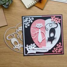 创意情侣猫金属切割模具，DIY剪贴簿相册和压花模板，贺卡制作工具，卡片纸切割工艺品，礼品卡制作模板模切。 - 銀色 - 查看 5