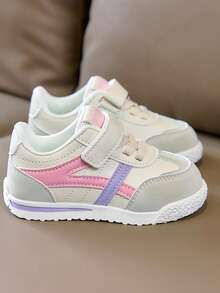 1双粉色撞色拼接橡胶鞋头轻便透气儿童运动鞋，经典复古风格，方便穿脱，舒适布内衬，耐磨防滑橡胶厚底，适合3-13岁女学生日常校园生活、购物、生日派对、假期、海滩度假等场合，2026春夏新款。 - 粉色 - 查看 5