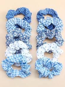 5个/套蓝色碎花、波点、格子发圈 - 3种款式：波点、格子、雏菊 - 适合女孩，适合日常、派对、复古、甜美和校园风格 - 彩色 - 查看 7