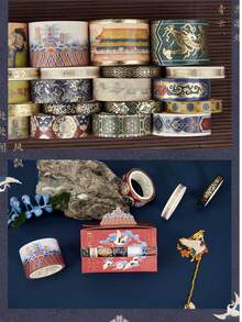 1盒5卷和纸胶带套装，东方宫廷系列，中国复古紫禁城拱门设计贴纸，传统图案，皇家宫殿风格剪贴簿，文具用品 - 雲中鶴 - 查看 2