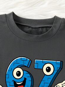 Tween Boy Cartoon Graphic Print Crew Neck Short Sleeve T-Shirt And Shorts Set - Dark Grey - View 4