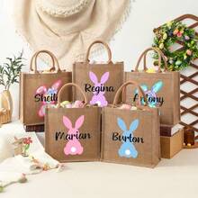 1PC Personalized Easter Bag, Jute Easter Bag, Custom Easter Bunny Bag With Name, Kids Egg Hunt Bags, Easter Basket, Easter Gift Bags - Camel - View 3