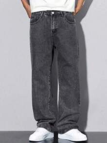 Balao Men's Jeans 100% Denim With Button Streetwear Style All Loose Pocket Zipper Button Halloween Christmas - màu xám đậm - Xem 5