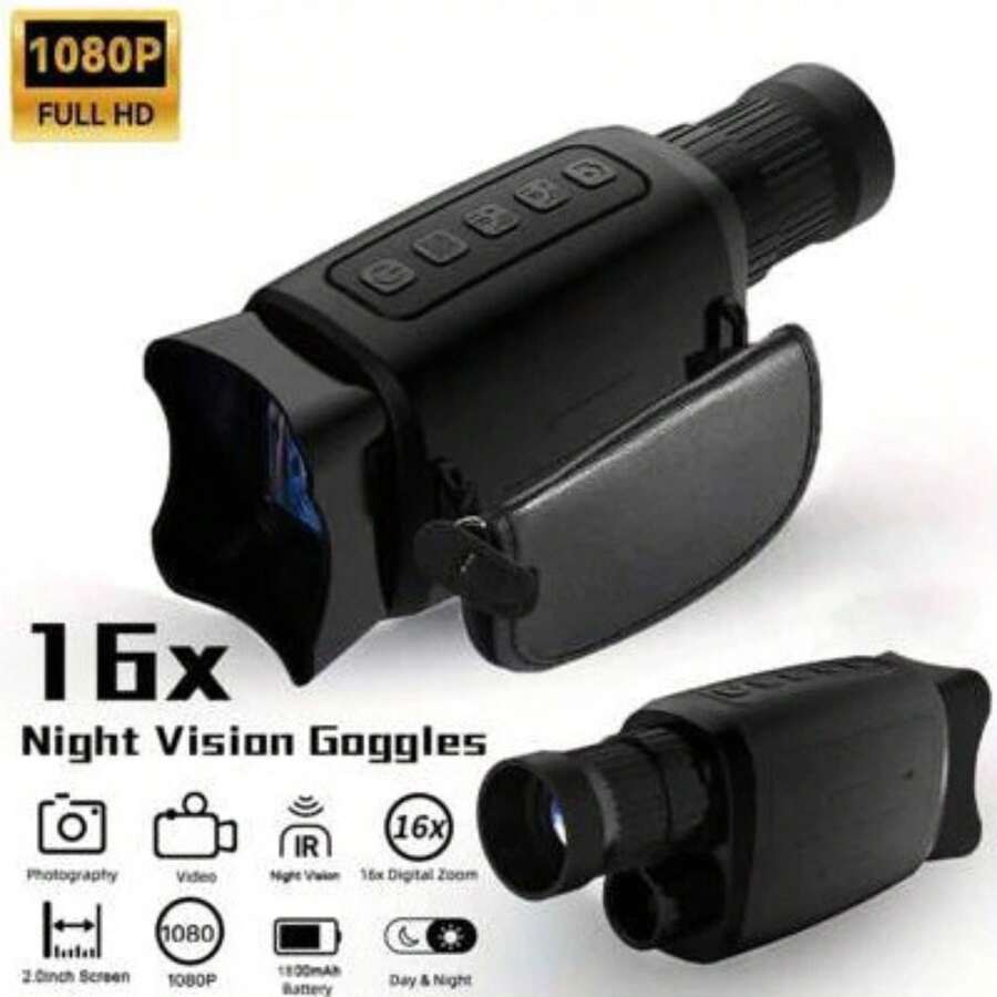 Monóculo Visão Noturna 1080p Alcance 800m Zoom Digital 16x Infravermelho Gravador Caça Binóculo - Preto - Visão 1