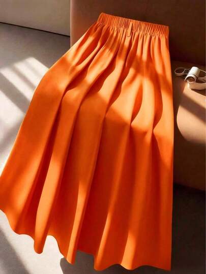 Women's Elegant Long Pleated Flare Skirt, Casual Versatile, Non-Stretch Spring