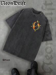 Men's T-Shirt, Double-Sided Printing Men's Retro Distressed T-Shirt, Pure Cotton Material, Ideal Gift For Halloween, Thanksgiving And Christmas, Unisex Style Men's Koi Fish T-Shirt With Deep Water Artwork Japanese Inspired Design Relaxed Fit Casual Wear For Nature Lovers Zen Style Streetwear Fashion  Graphic Tee - 黑色 - 查看 2