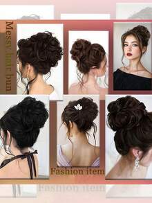 爪夹式凌乱发髻假发片 合成发髻 波浪卷发髻发髻接发 蓬松盘发发髻 爪夹式马尾假发片 - 彩色 - 查看 8