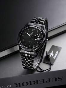 RICECGO 男士经典石英钢表带腕表，带日历显示，适合日常佩戴、商务场合，高端精致礼品。