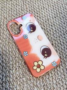 1个可爱卡通大眼睛图案个性化手机壳，时尚可爱洛丽塔风格保护套，适用于 17/ 17 Pro Max/ 16 Pro Max/ 15 Pro/ 14/ 13/12/11，是送给家人/朋友/姐妹/女朋友的理想圣诞礼物 - 珊瑚橙 - 查看 4