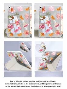 Starfish & Sea Turtles & Hibiscus Pattern Tablet Case Compatible With IPad Air 11-Inch M3 2025 / M2 2024, IPad Air 5th Generation 2022 , IPad (A16) 11 Inch 11th Generation 2025,Compatible With Samsung Galaxy Tab,Kindle Paperwhite 12th Gen 2024, Clear Back ,Fashion Pattern Protective Case,Autlueomatic Sleep And Wake-Up Function, Airbag Protection, Suitable For Gifts And Office Use