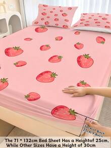 2/3 pezzi Lenzuola aderenti con stampa fragola rosa pastello, morbide e traspiranti per una camera da letto accogliente, protettore antiscivolo per materasso (Singolo/Matrimoniale/Queen/King) - Multicolore - Visualizzare 2