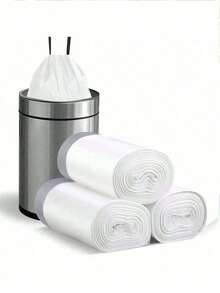 Each Pack Contains 75 Garbage Bags With A Drawstring Design, Measuring 19.5 X 17.6 Inches. Fragrance-Free, White. Durable, Portable Plastic Garbage Bags Suitable For Kitchens, Bathrooms, Bedrooms, Living Rooms, And Outdoors-A Versatile Household Cleaning Essential. - 白色 - 查看 3