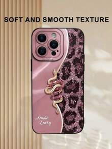 Precision Perforated Edged Pink Leopard & Snake Painted Thick Anti-Drop Painted Phone Case Compatible With IPhone, 11/12Pro/12/12X/13Pro/14Pro/15Pro, Compatible With Redmi 10/9/Note9/12C/Note11Pro/Note8Pro - Multicolor - View 2