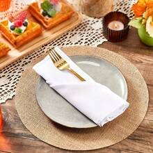 Set de table rond en lin et jute, tapis de pot de fleurs, tapis de table résistant à la chaleur, convient pour la cuisine et la salle à manger, peut être utilisé comme nappe de mariage, décoration de chambre, fête d'anniversaire, rassemblement familial, décoration de restaurant - Kaki - Voir 10
