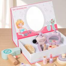 Wooden Children's Pretend Play Vanity Makeup Dressing Table Toy, Princess Makeup Desk Toy For Little Girls, Birthday Gift - Multicolor - View 6