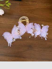 1pc New Luxury Extra Large Hair Claw Clip, Women's Lightweight Elegant Pleated Occipital Hair Accessory - Purple - View 6