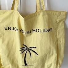 Túi mua sắm cỡ lớn thời trang mới, kiểu dáng casual, họa tiết chữ cái, túi đeo vai đi biển, túi đi biển, ba lô du lịch, ví nữ casual, thích hợp cho đi làm, mua sắm, tụ họp, đi học, du lịch và các dịp nghỉ lễ. - Màu vàng - Xem 3