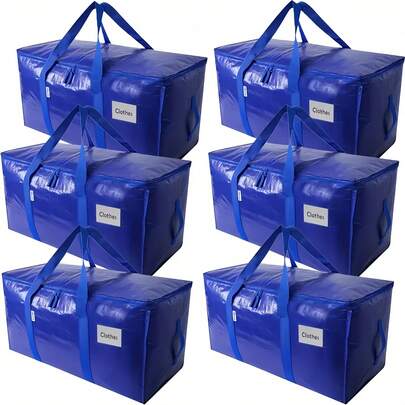 2/4/6 Pack Extra Large Heavy-Duty Moving Bags With Carrying Handles & Zippers, Storage Tote For Space Saving, Folds Flat, Under-Bed Storage