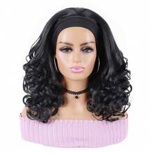 Yaki 女士卷发发带假发，黑色直发，发尾卷曲，合成材质，无需胶水，半头假发，带发带，16/20英寸 - 黑色 - 查看 14