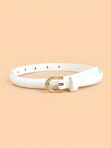 1pc New Thin Waist Belt, High Quality PU Leather Belt For Jeans, Dresses, Student Waist Belt - White - View 4