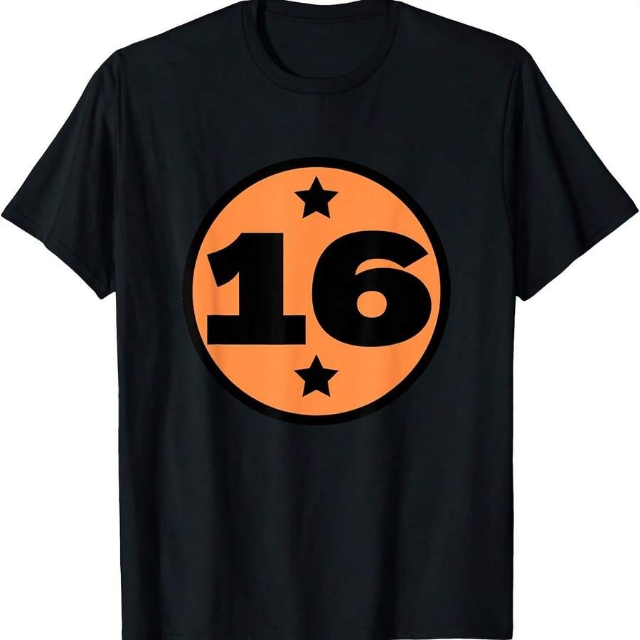 Number 16 Sixn Circle Orange Black Age Birthday Retro T-Shirt - Army Green - View 1