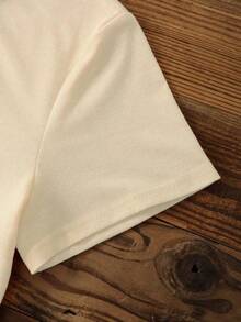 Women's Solid Color Simple Crewneck Short-Sleeved Summer T-Shirt, Daily Wear-Unisex Summer Casual Vintage Cotton Printed T-Shirts For Couples - 杏色 - 查看 4