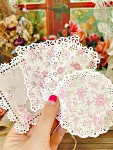 复古花卉图案纸，镂空蕾丝边装饰纸，可爱创意文具用品，适用于DIY剪贴簿、子弹笔记、笔记本、工艺品、返校季、冬季、感恩节、圣诞节、沙特国庆日、生日、节日、新年、情人节礼物（送给男友/女友）、成人 - 彩色 - 查看 3